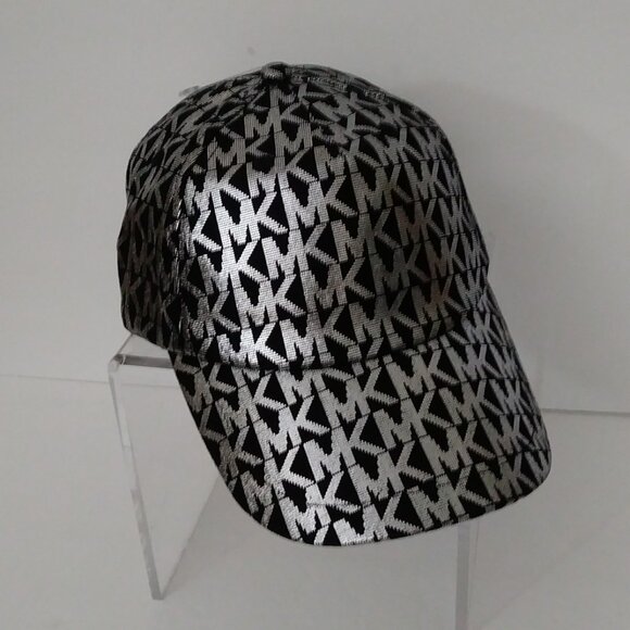 Michael Kors Black Silver Metallic MK Logo Baseball Hat Cap - Picture 8 of 13